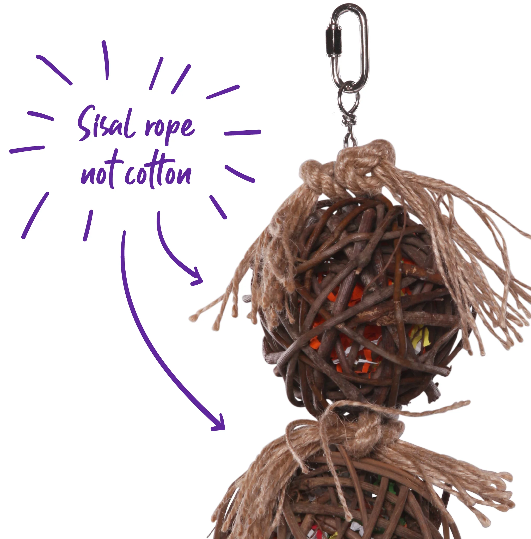 2 Piece Stacked Wicker Ball with Bell Bird Toy - Image 3