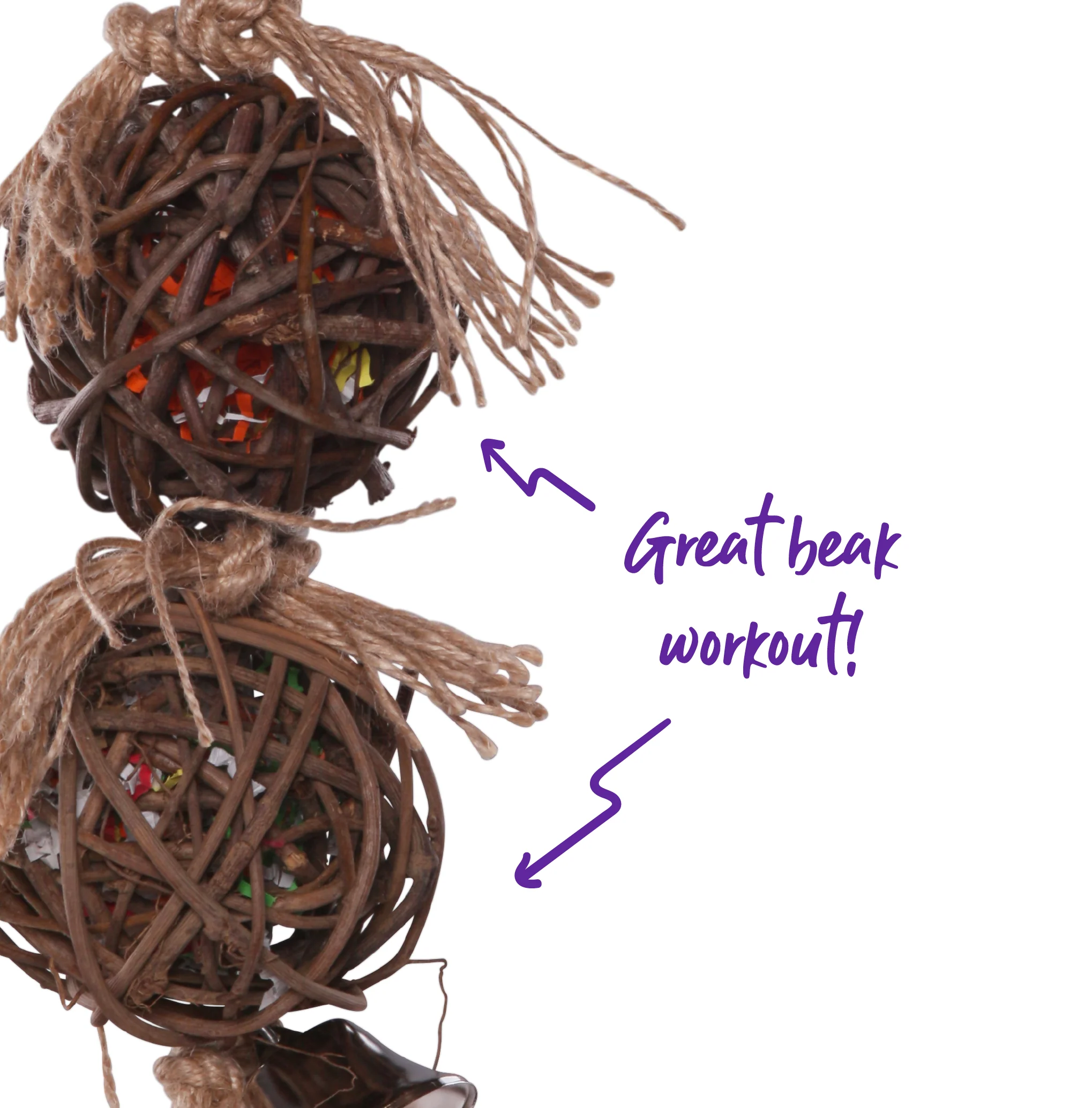 2 Piece Stacked Wicker Ball with Bell Bird Toy - Image 5