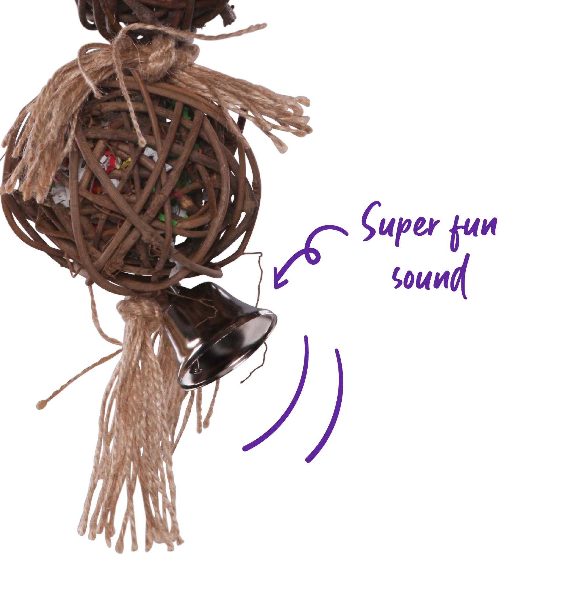 2 Piece Stacked Wicker Ball with Bell Bird Toy - Image 6
