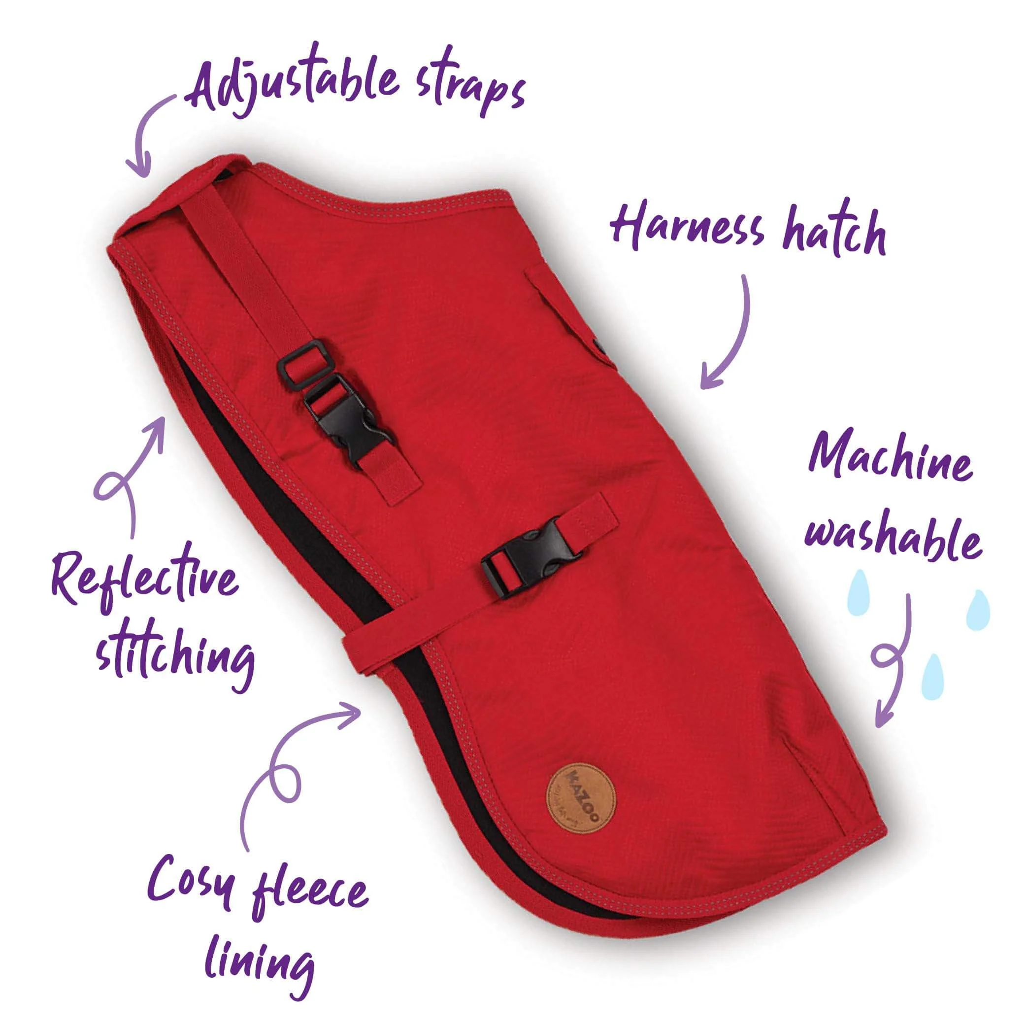 Adventure Dog Coat with Harness Hatch - Red - Image 2