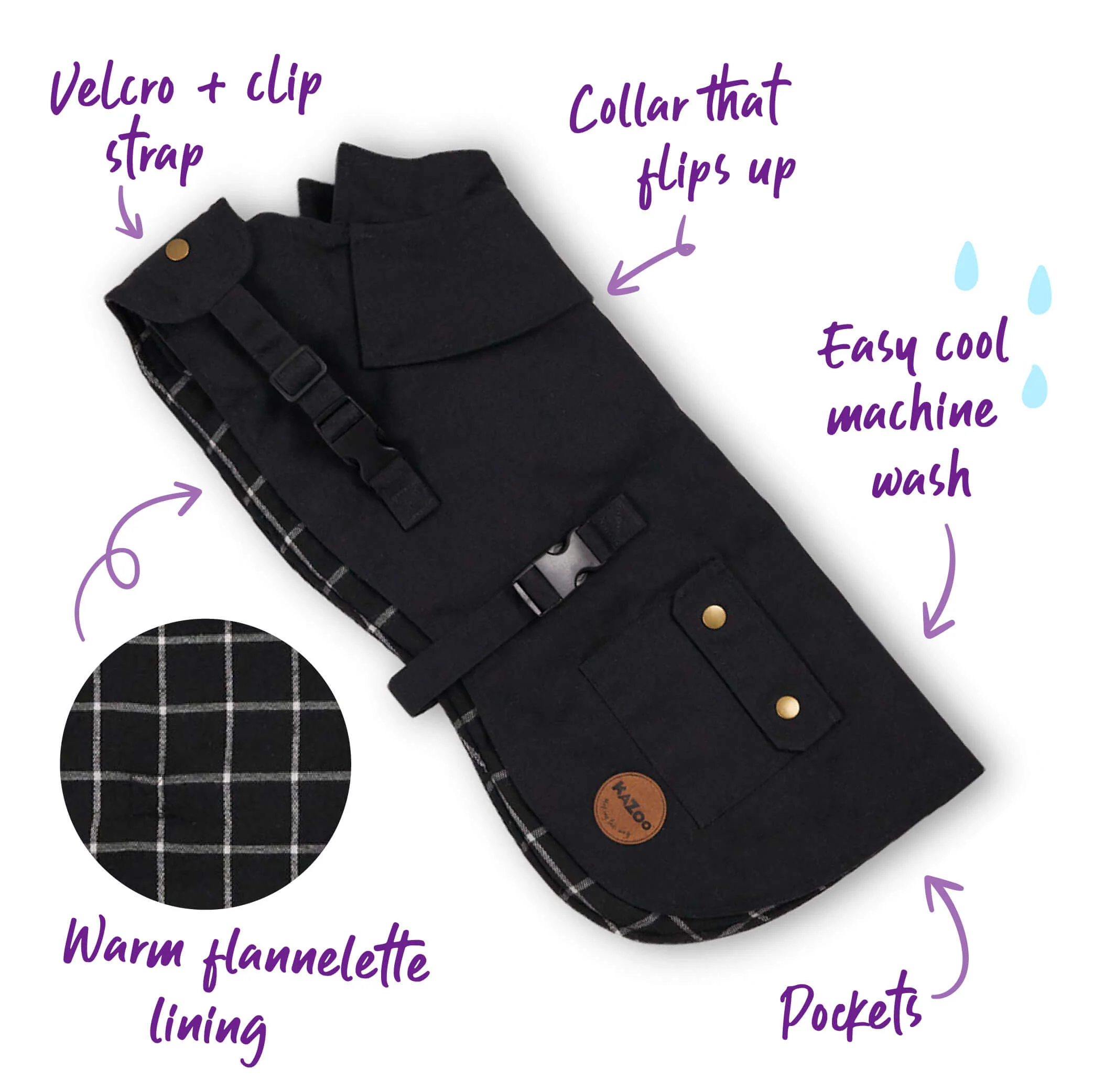 Aussie Oilskin Waterproof Dog Coat - Black - Image 3