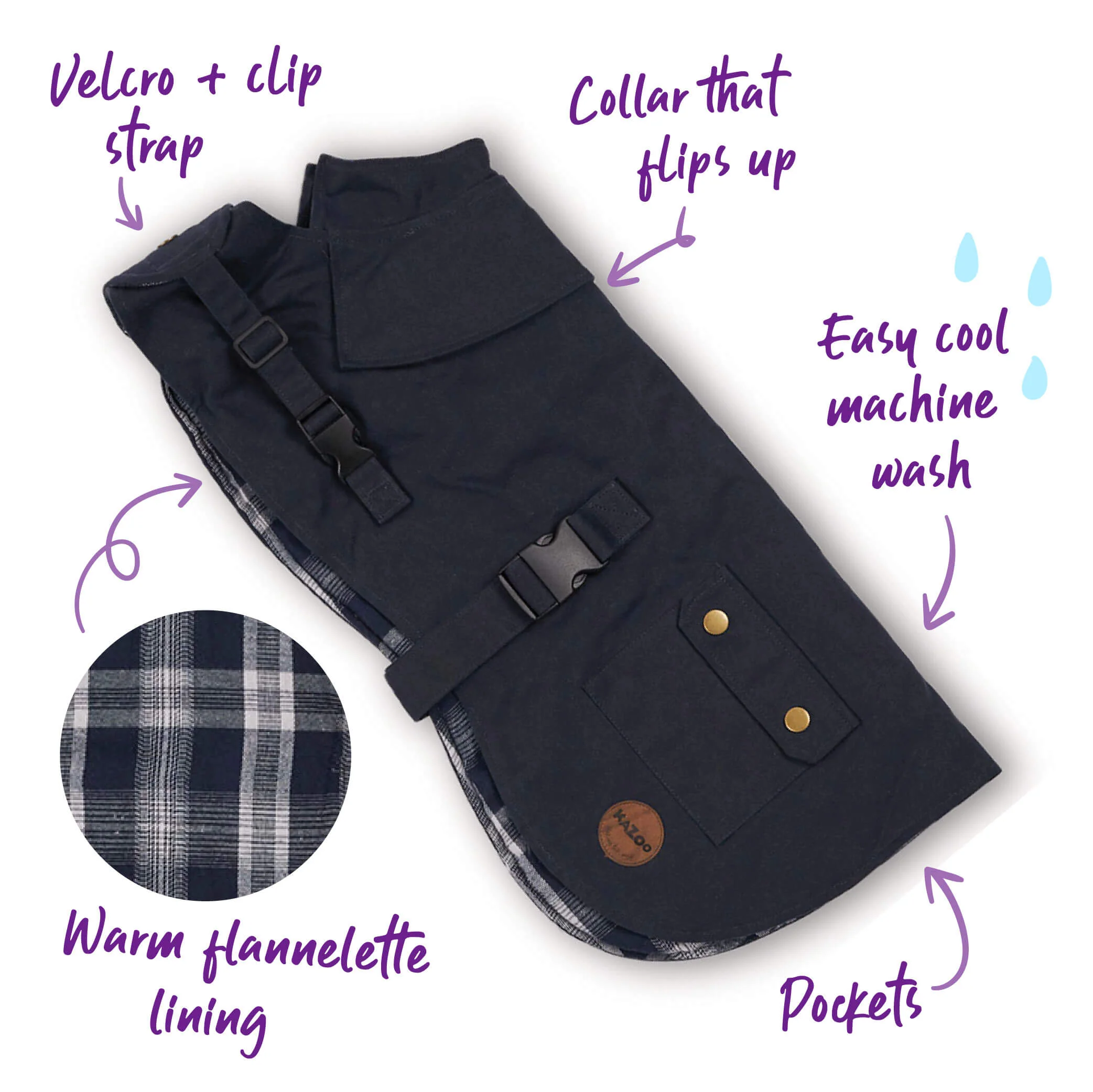 Aussie Oilskin Waterproof Dog Coat - Navy - Image 5