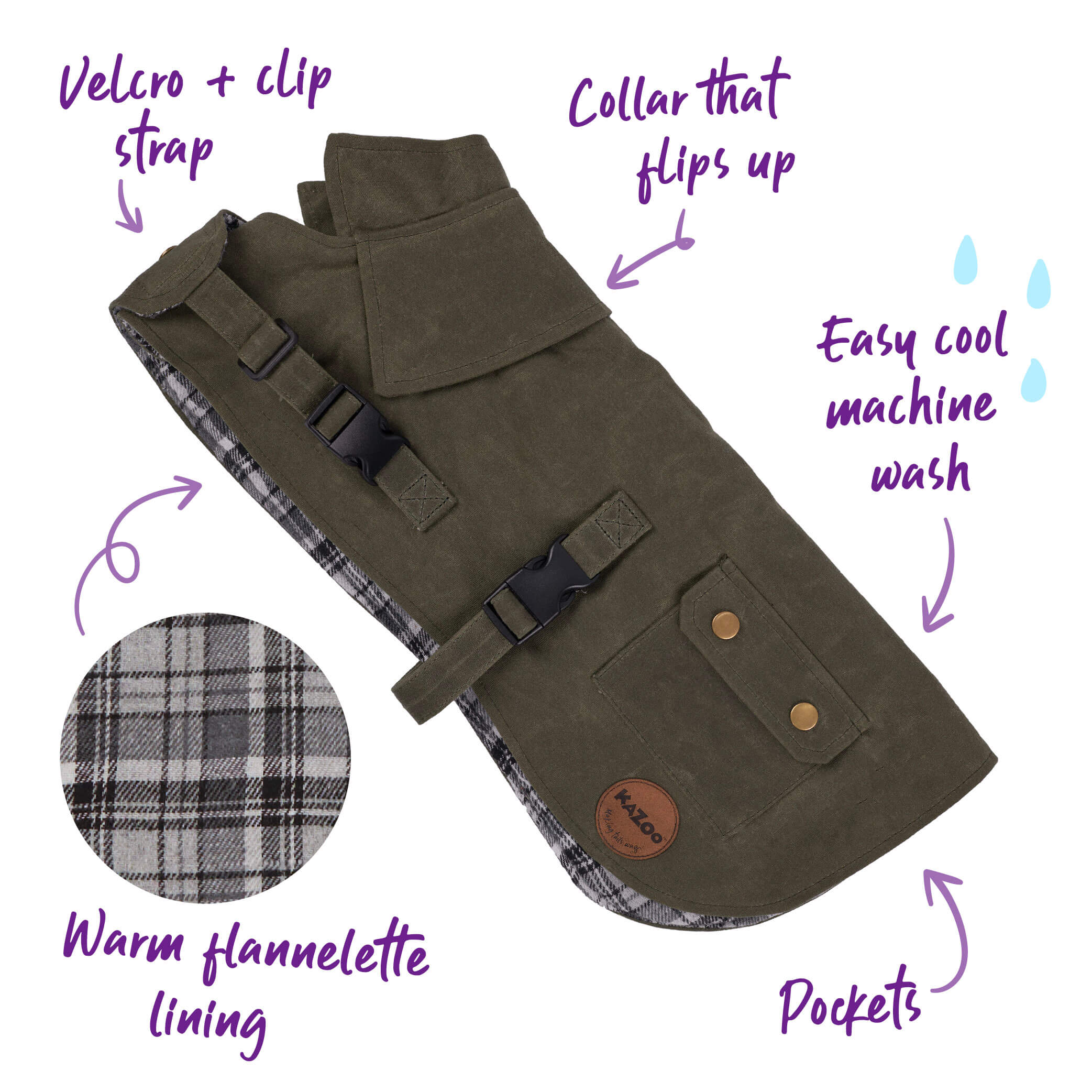 Aussie Oilskin Waterproof Dog Coat - Olive - Image 4