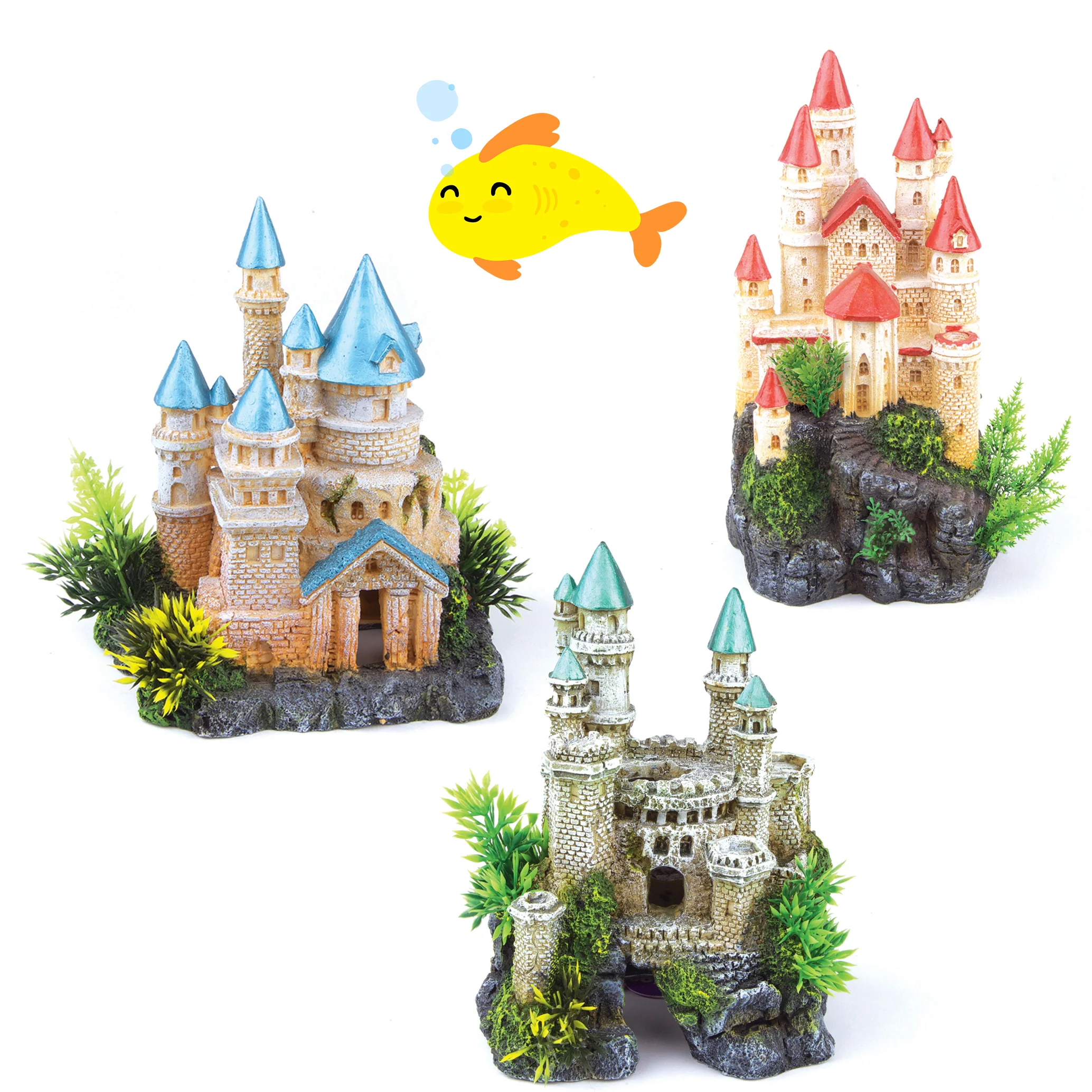 Castle With Plants Aquarium Ornament
