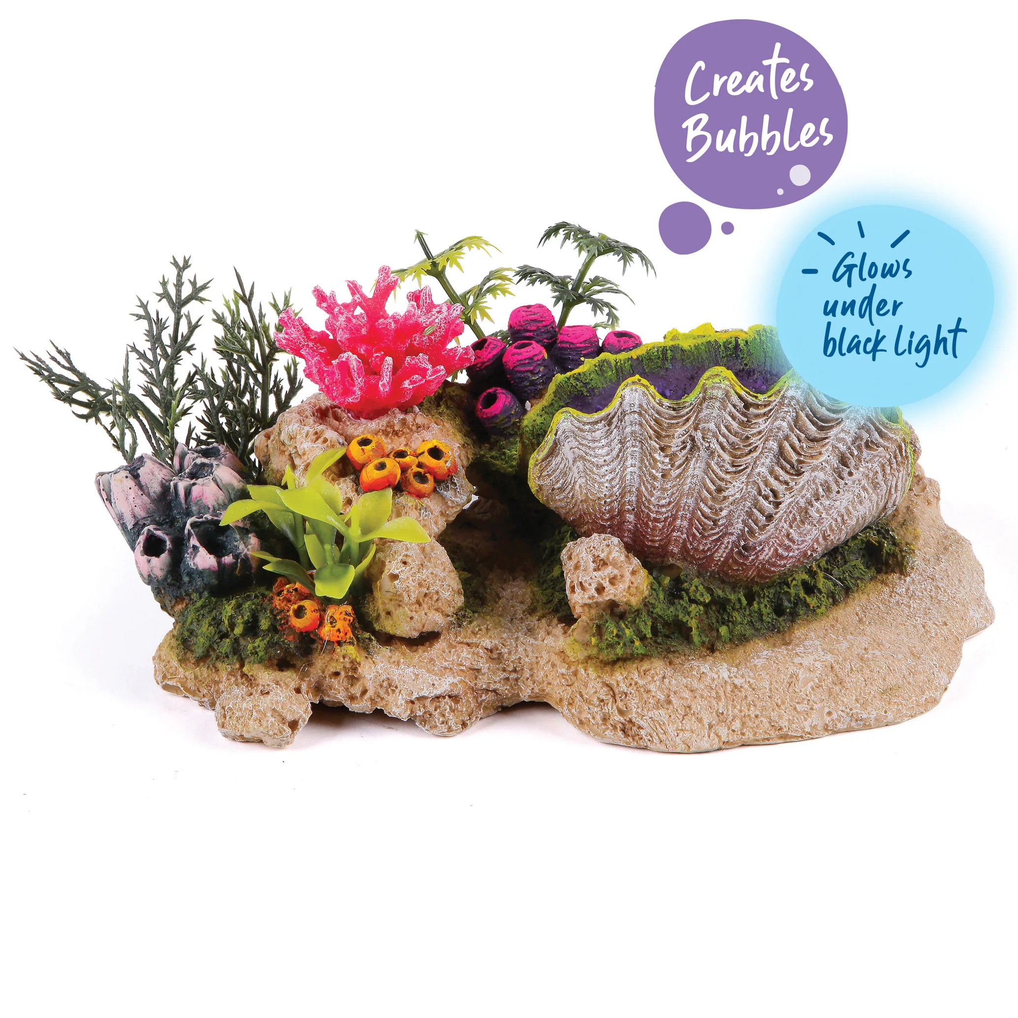 Bubbling Clam With Coral Plants Fish Tank Ornament