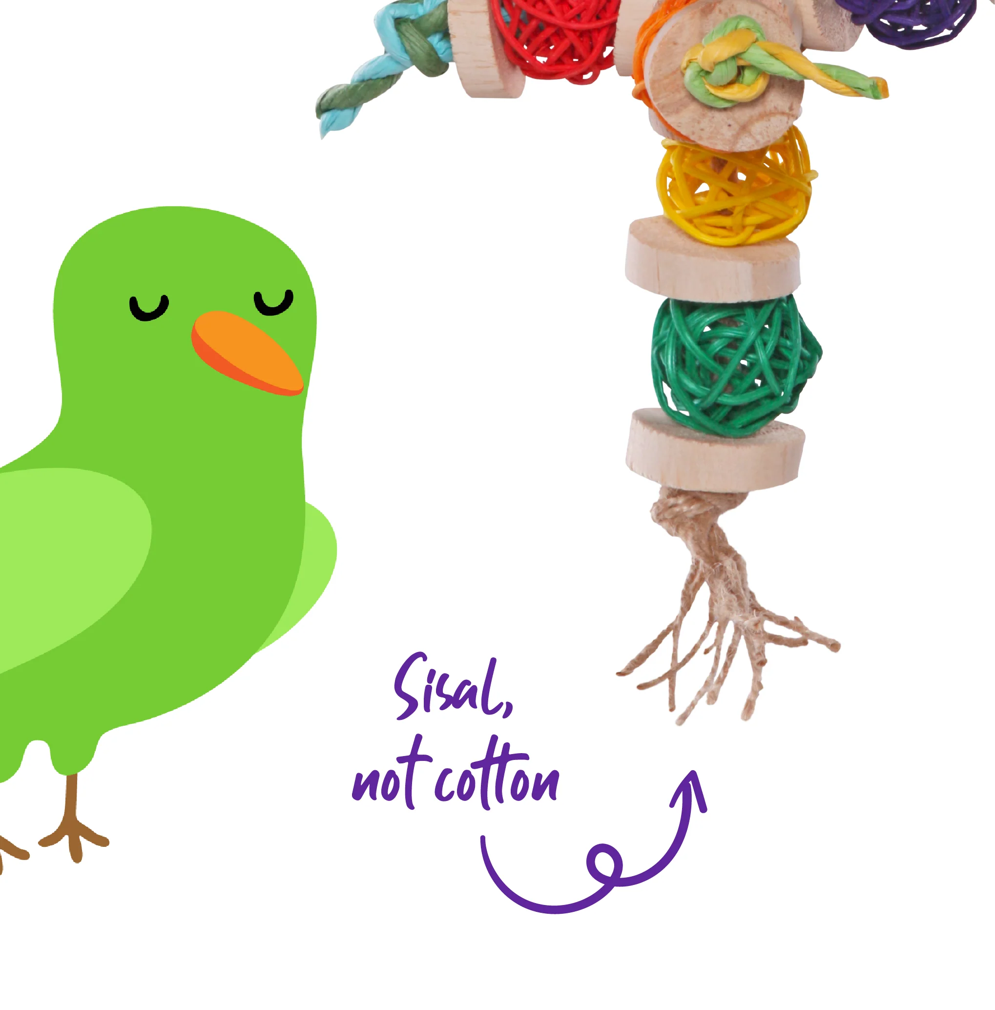 Colourful Wicker Balls with Decoration Bird Toy - Image 2