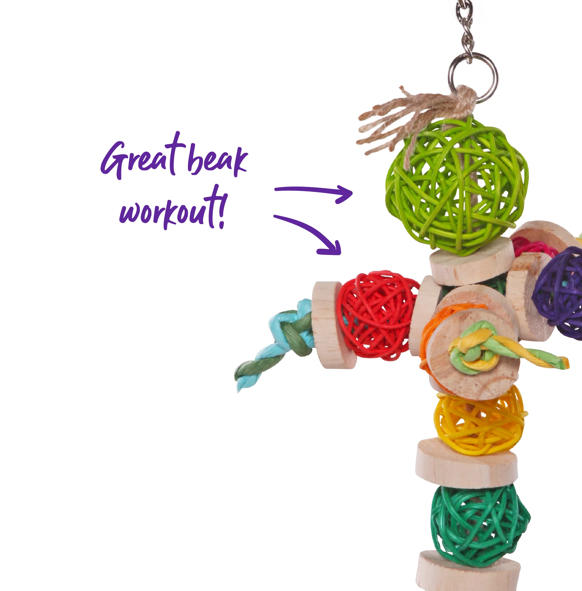 Colourful Wicker Balls with Decoration Bird Toy - Image 3