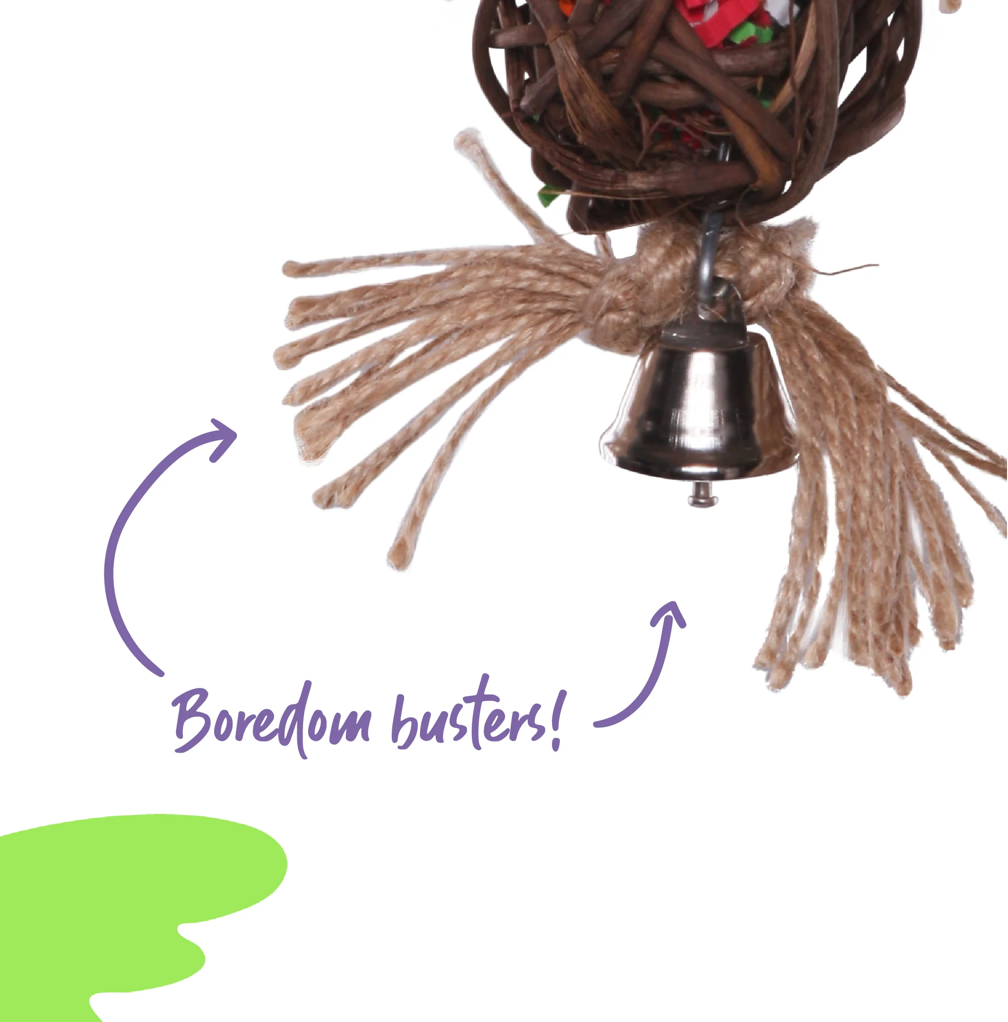 Hanging Wicker Ball with Bell Bird Toy - Image 2