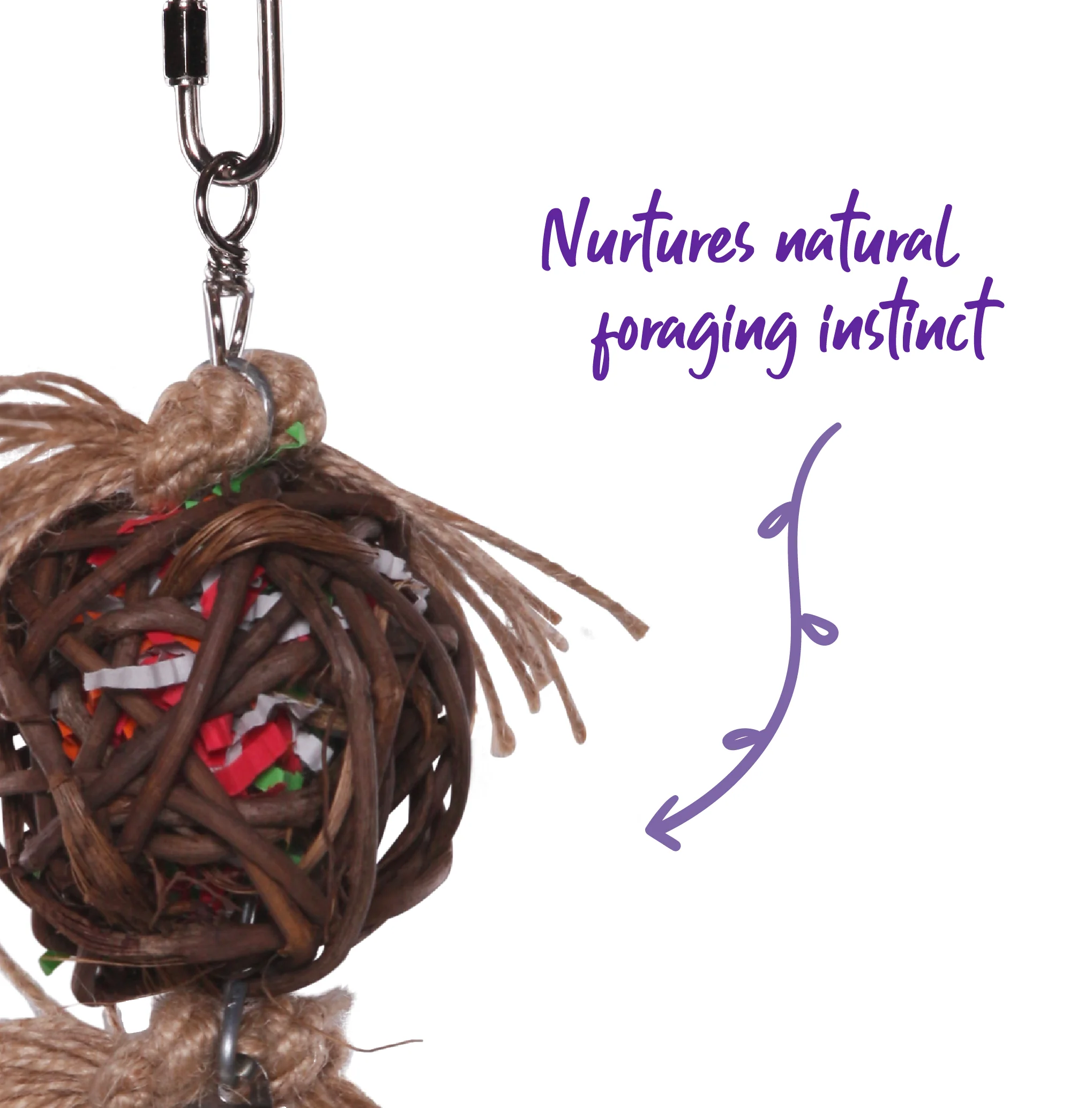 Hanging Wicker Ball with Bell Bird Toy - Image 3