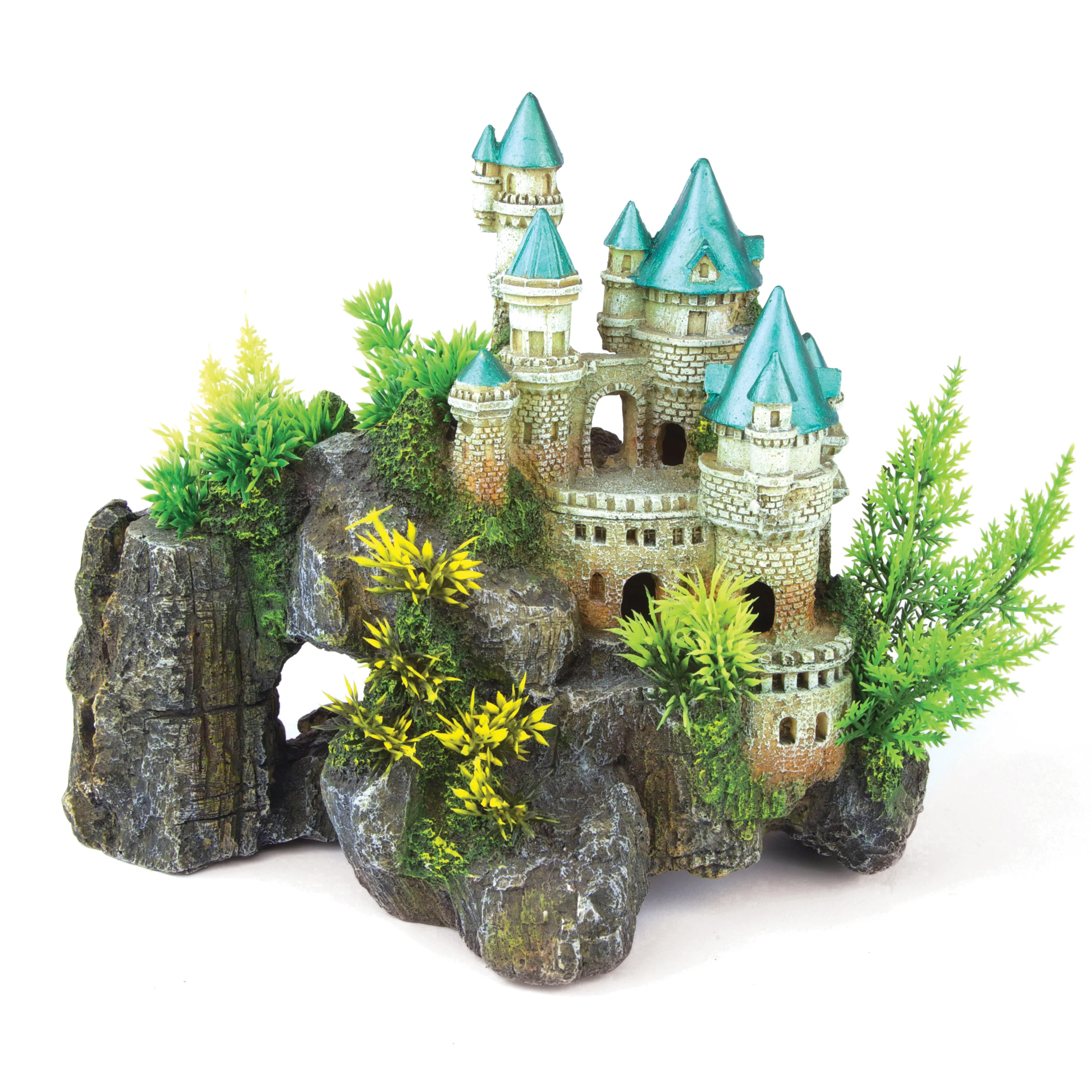 Mountain Castle With Plants Aquarium Ornament - Image 2