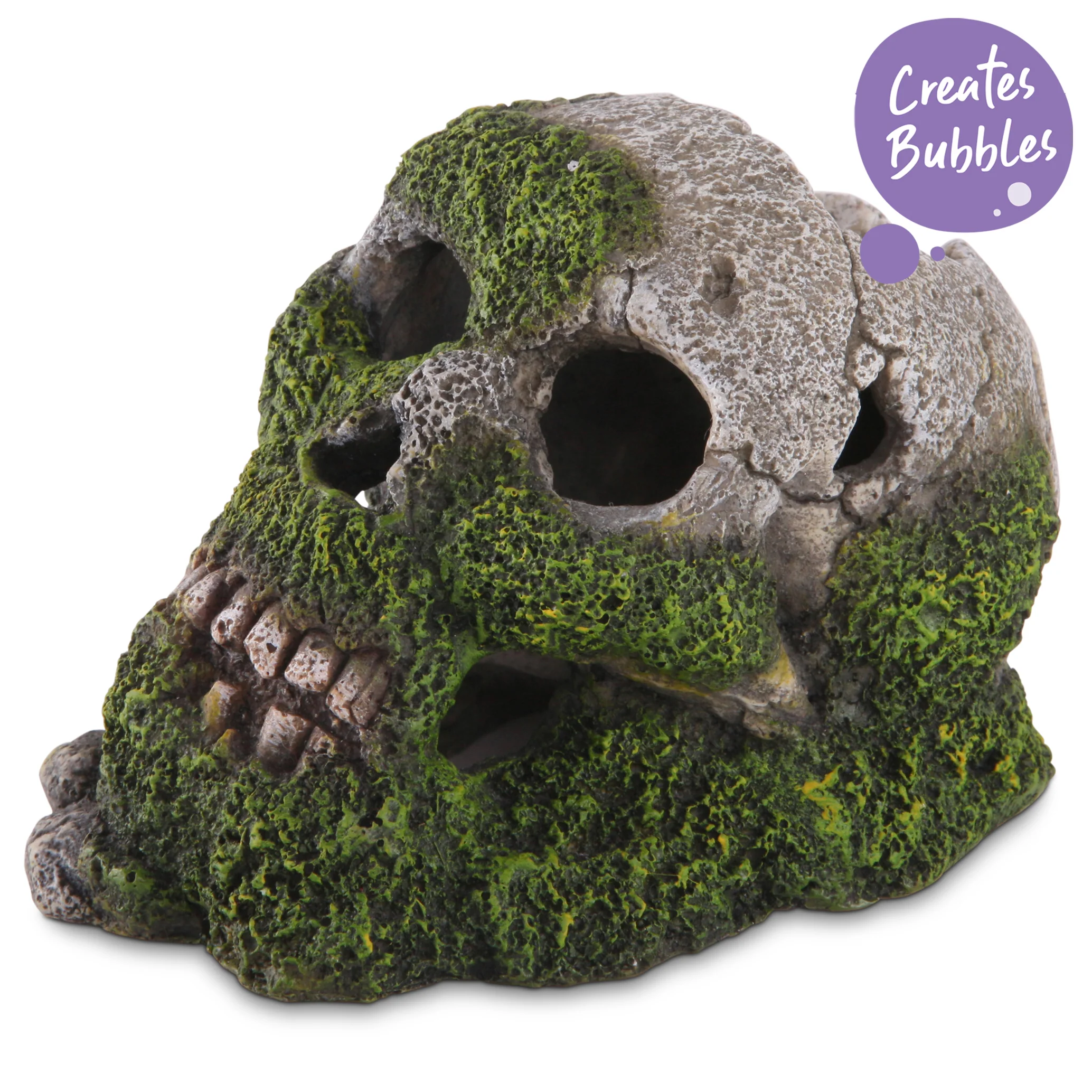 Bubbling Skull With Moss Aquarium Ornament
