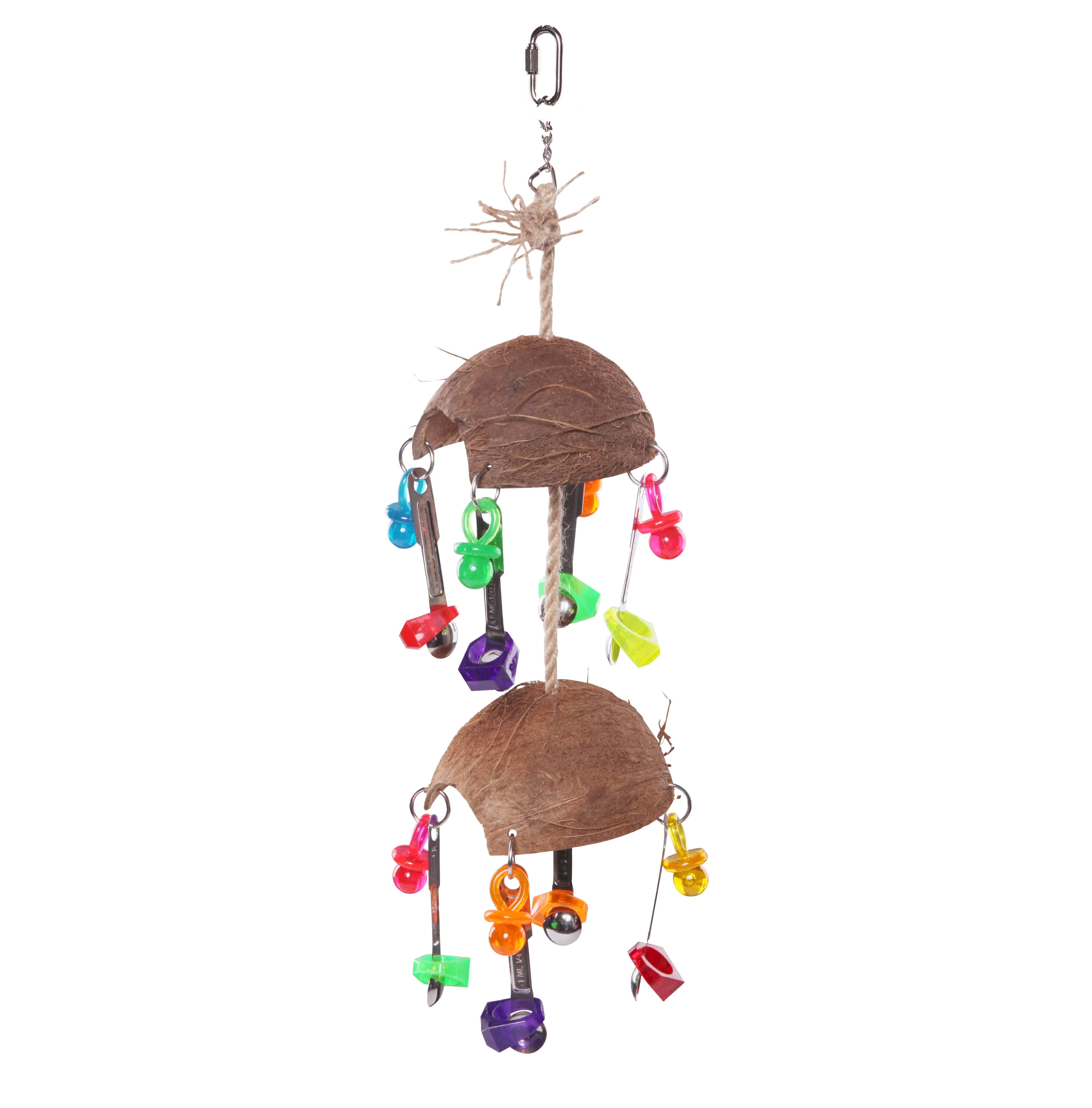 Split Coconut with Toys and Spoons Bird Toy - Image 4