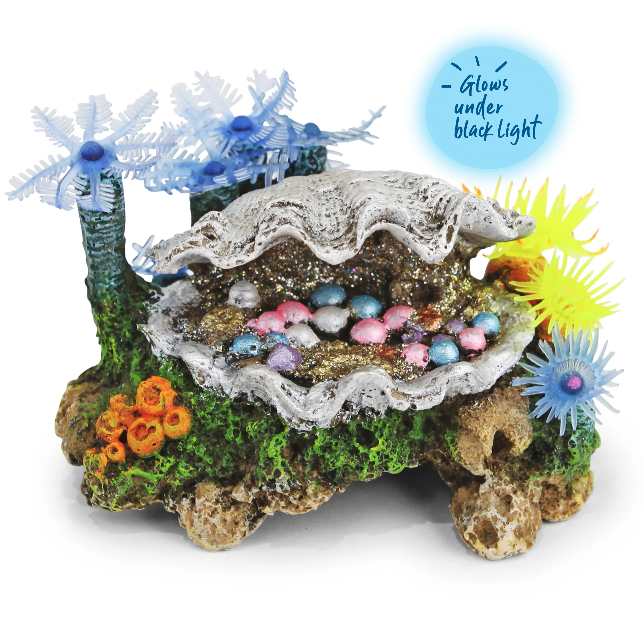 White Clam With Soft Coral & Plants Aquarium Ornament - Small