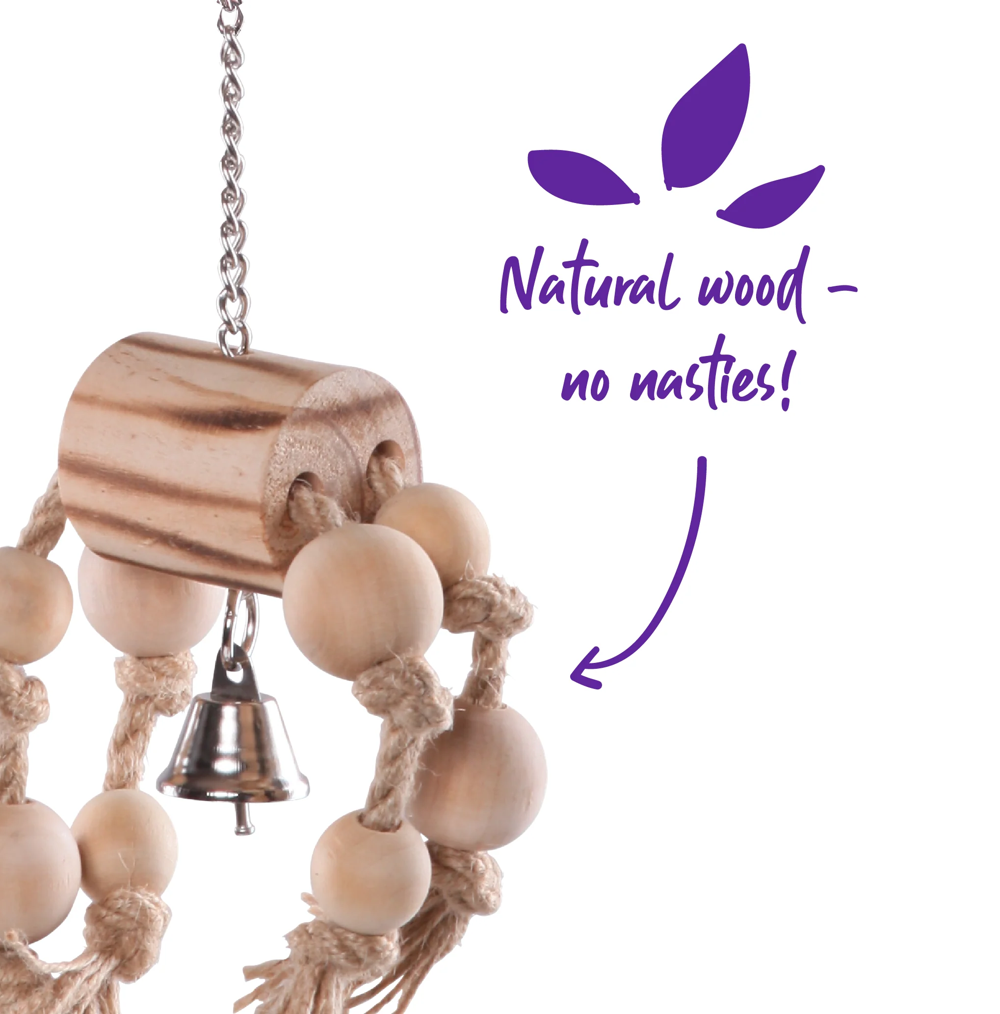 Wooden Trunk with Rope & Beads Bird Toy - Image 2