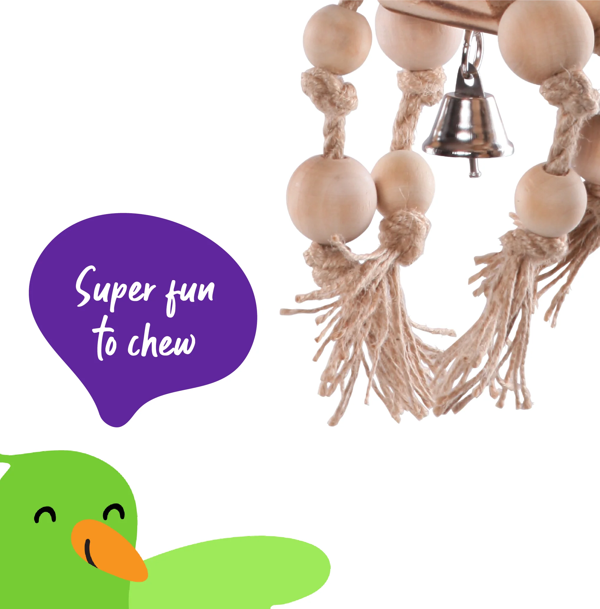 Wooden Trunk with Rope & Beads Bird Toy - Image 3